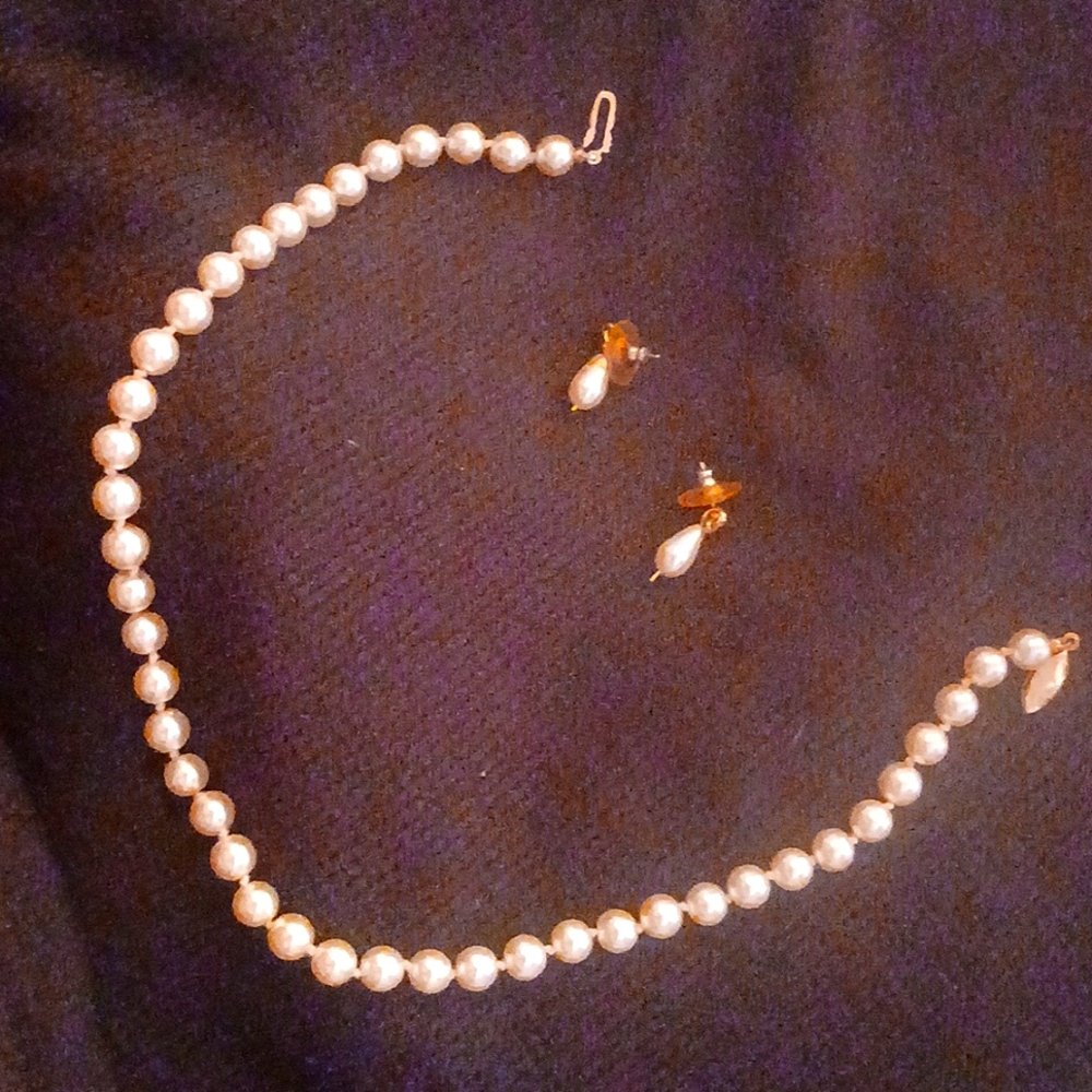Akoya pearl necklace and earrings